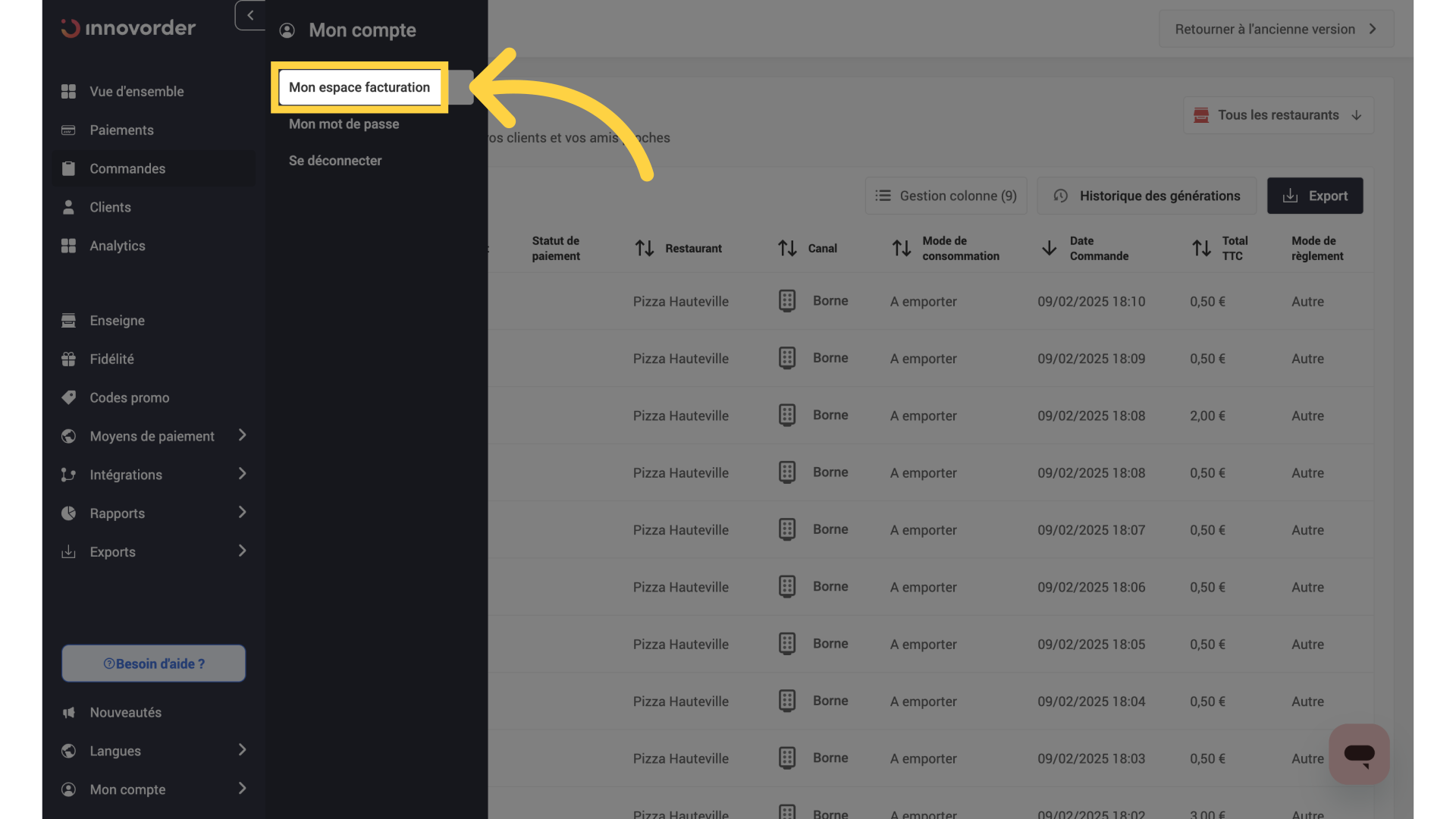 Accès facturation Stripe