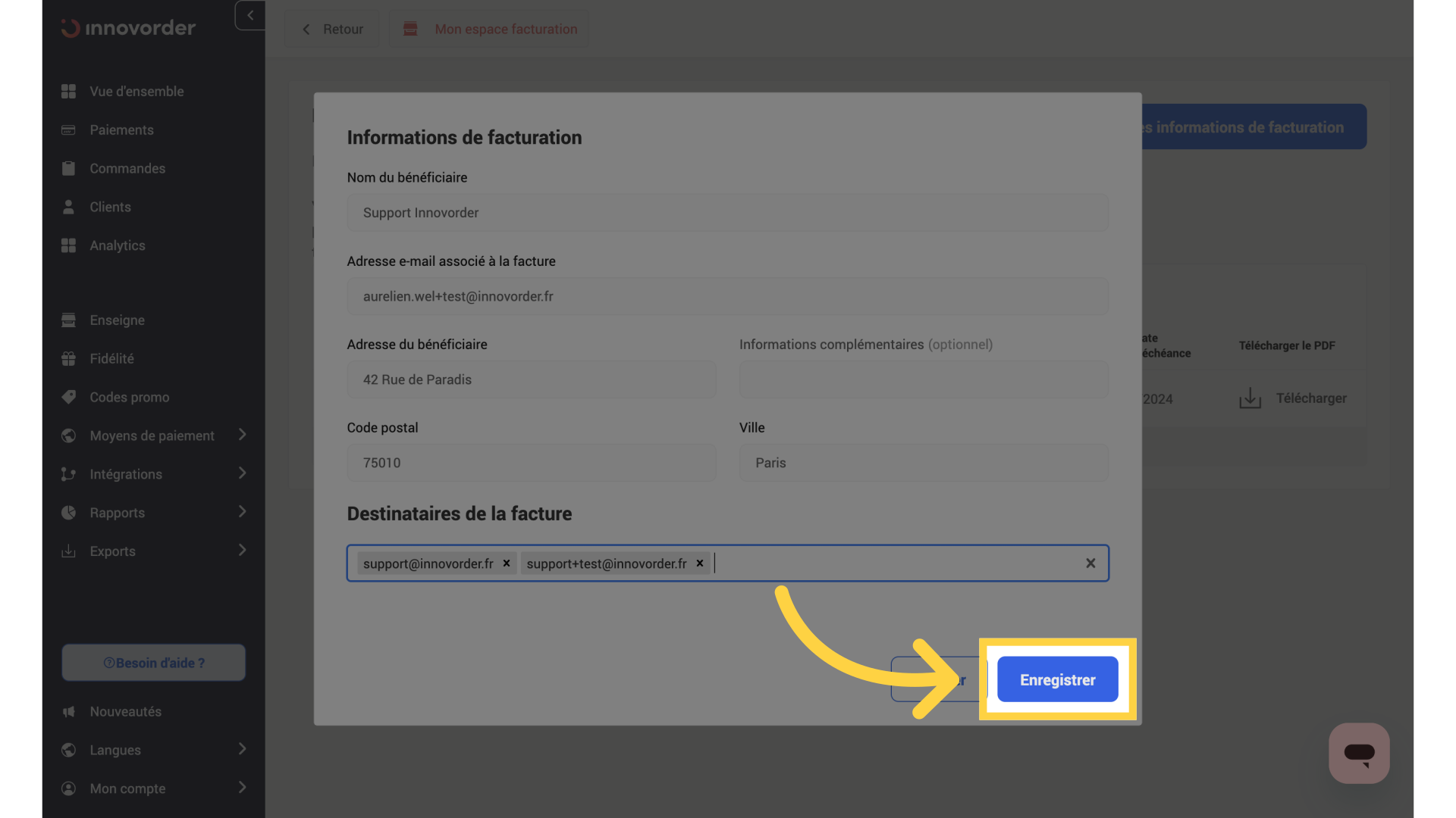 Sauvegarder paramètres Stripe