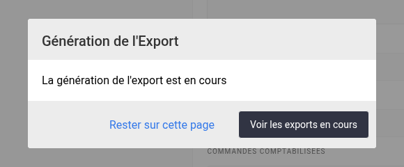 Fenêtre de confirmation de génération de l'export