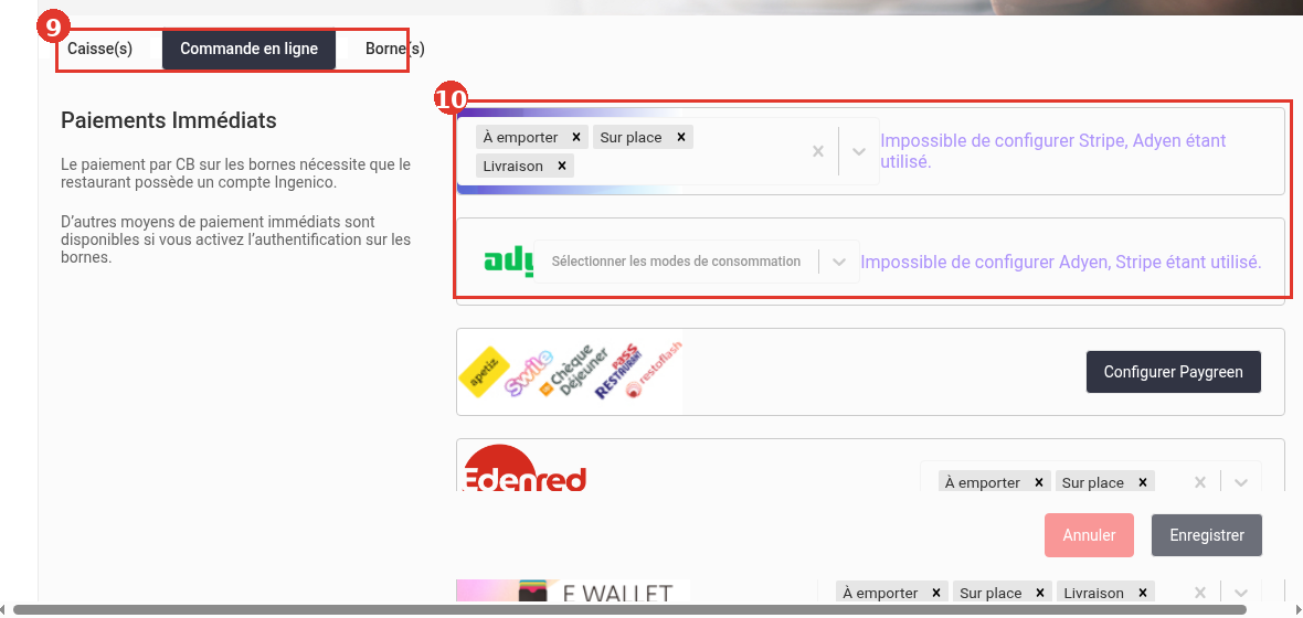 Moyens de paiement du canal Commande en ligne