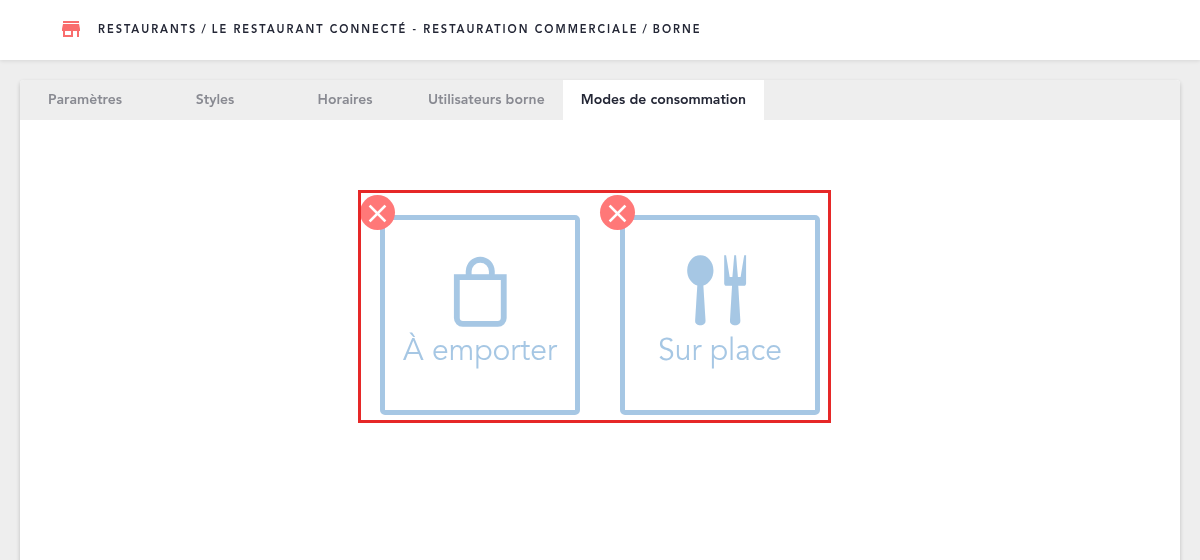 Onglet Modes de consommation du canal Borne